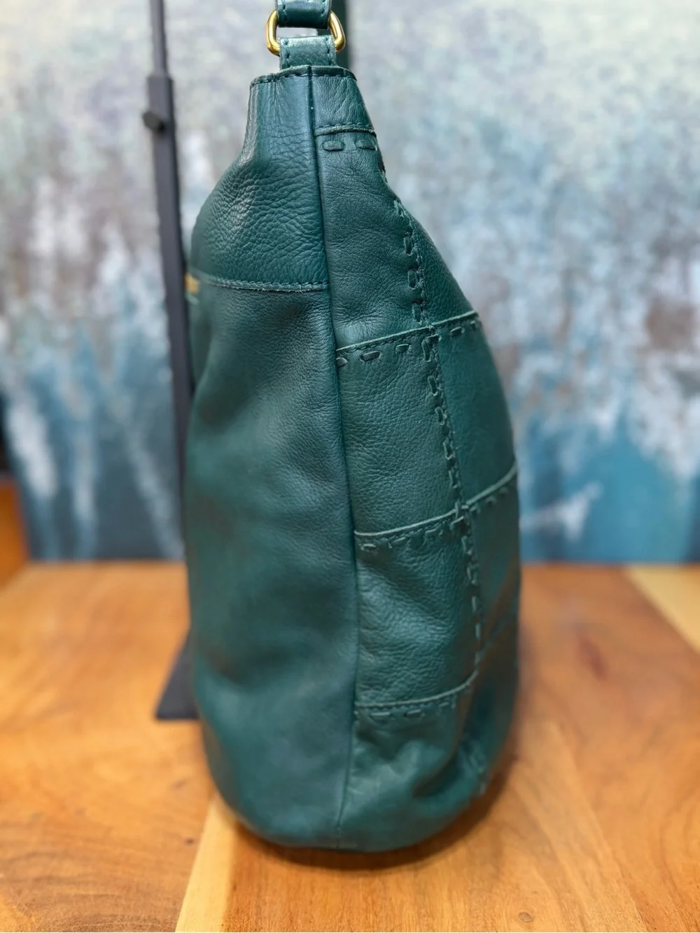 American Leather Co Boho Hunter Green Patchwork Leather Satchel/Crossbody (EUC)